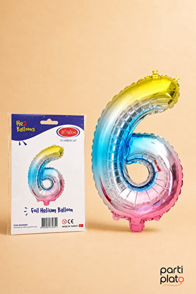 He2 Balloons Rainbow Foil Balloon Number 6 16 Inch 40 Cm, 6 Year Old Balloon,...