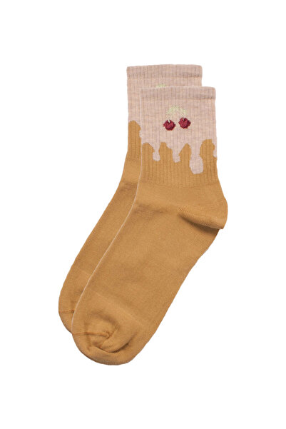 Livoni Κάλτσες Socks γυναικείες βαμβακερές ημίκοντες Cherry - Μουσταρδί