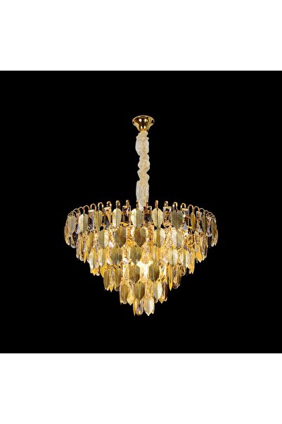 SELEXMO Candelabru Cristal VENARIA 6x E14, Diametru 40cm, Auriu Lucios, Inalt...