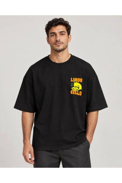 CANMODA Siyah Oversize Limoncello Baskılı Erkek Tişört