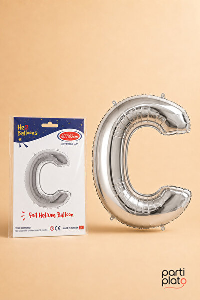 He2 Balloons Silver Foil Balloon Letter C 40 Inch 102 Cm, Helium Compatible S...