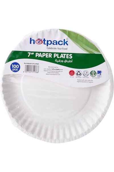 Hotpack Disposable Paper Plate - 7 - 100 Pcs
