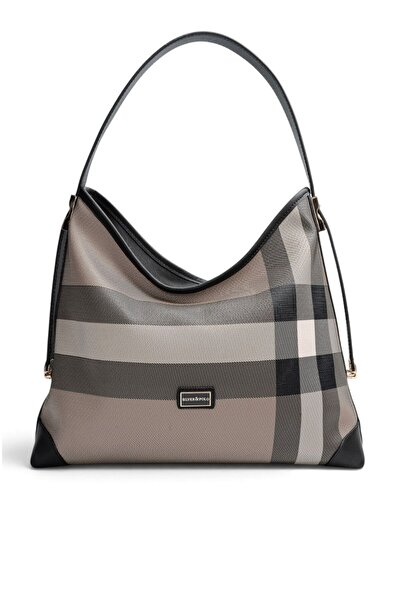 Silver Polo Coffee - Black Plaid Women's Shoulder Bag Sp1285