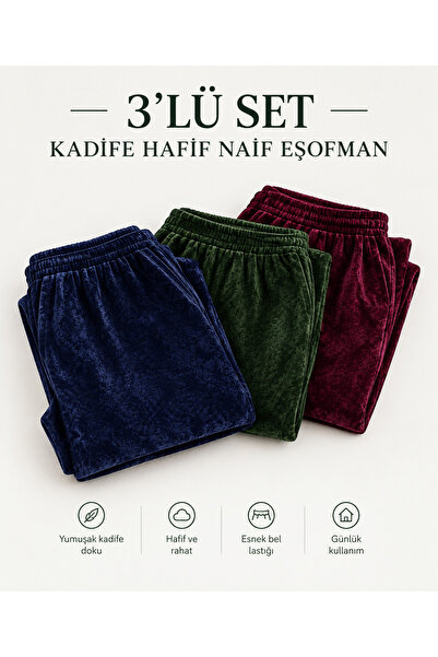 LYZALÜXEN 3 ADET KADIN NAİF KADİFE EŞOFMAN HAFİF RAHAT