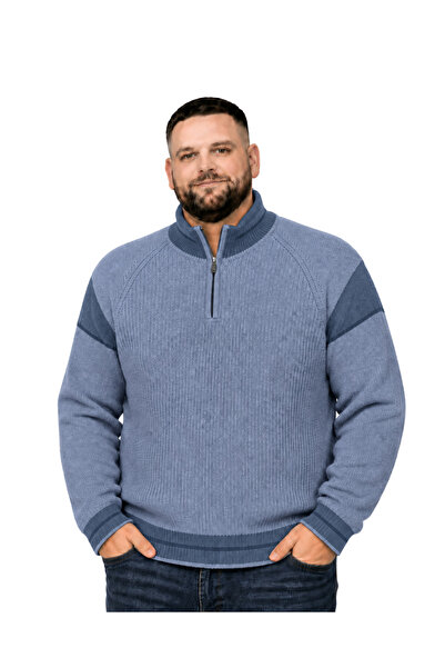 BattalModa Pulover tricotat cu fermoar și guler înalt, cu imprimeu, pentru bă...