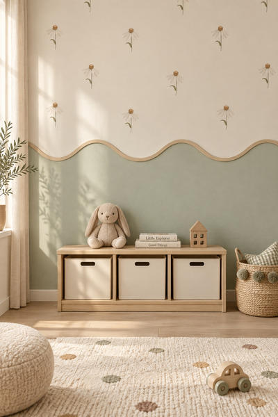 Moikids Boyanabilir Ahşap Duvar Çıtası Geniş Dalgalı Ham MDF 48x10 cm Bebek Ç...