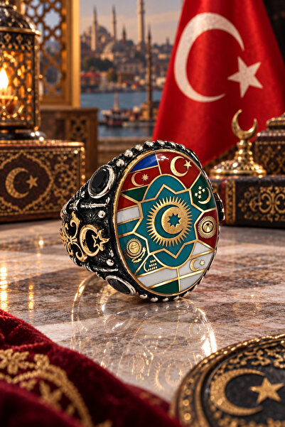 Siset Gümüş 925 Ayar Türk Devletleri Erkek Gümüş Teşkilat Yüzüğü