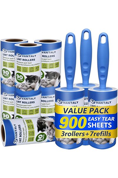 GENERAL Super Sticky Lint Roller Set, 3 Handles with 10 Refill Rolls (100 She...