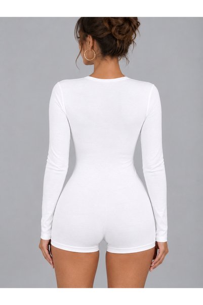the DIFFerent Long Sleeve V-Neck Buttoned Shorts Pajama Jumpsuit