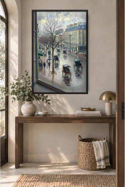 ZURİ DESİGN Pissarro Tarzı Yağmurlu Paris Bulvarı Tablo Çerçeve Görünümlü MDF...