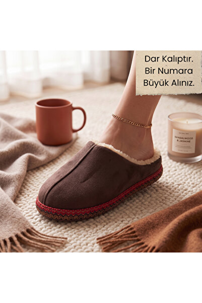 AYLASYA Kadın Kürklü Kışlık Kullanım İşleme Detaylı Yumuşak Taban Ev Terliği ...