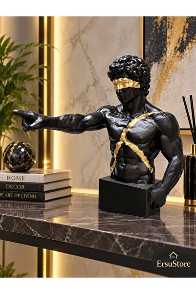 ersu store Modern Büst Heykel – Siyah Gold Dekoratif Biblo | Salon, Ofis ve S...