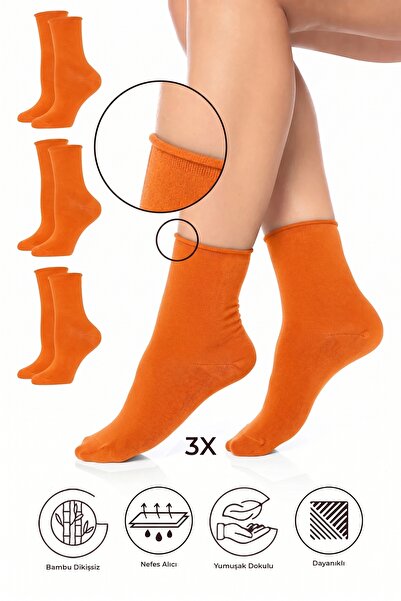 SAYSEZ Bamboo Women's Elasticless Orange Seamless Premium Socks 3-Pack / Non-...