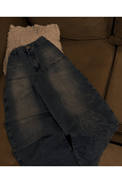 Gofeel Babydoll Shiny Stoned Unisex Baggy Jeans