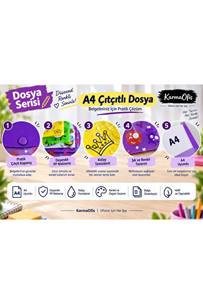 Faber Castell A4 Çıtçıtlı Dosya 4 Farklı Desen Seçeneği | Sevimli Koyunlar | Renkli Desenli PP Evrak ve Belge Dosyası
