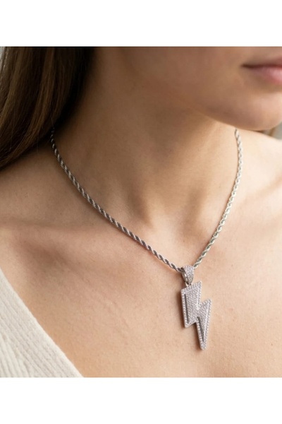 Lunarie Xuping Lightning Bolt Figured Iced Out Necklace – Silver Color Zircon...