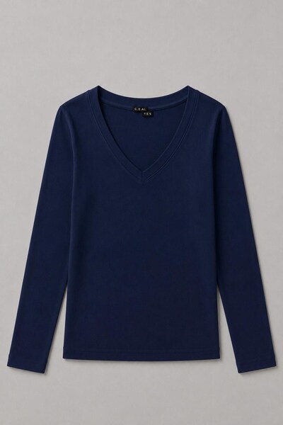 Raneel Kazançlı Alışveriş Women's V-Neck Long Sleeve Blouse Navy Blue