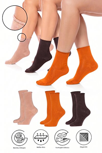 SAYSEZ Bamboo Women's Elasticless Orange-Brown-Beige Seamless Premium Socks 3...