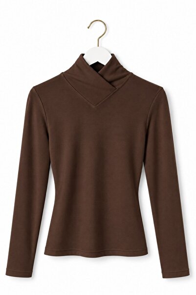 Raneel Kazançlı Alışveriş Women's High Neck Long Sleeve Blouse Brown
