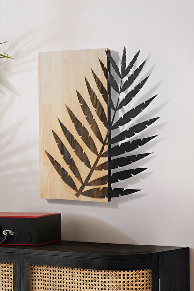 DEKORENZO Eğrelti Yaprağı Metal Duvar Tablosu Ahşap 50x57,5 cm Naturel