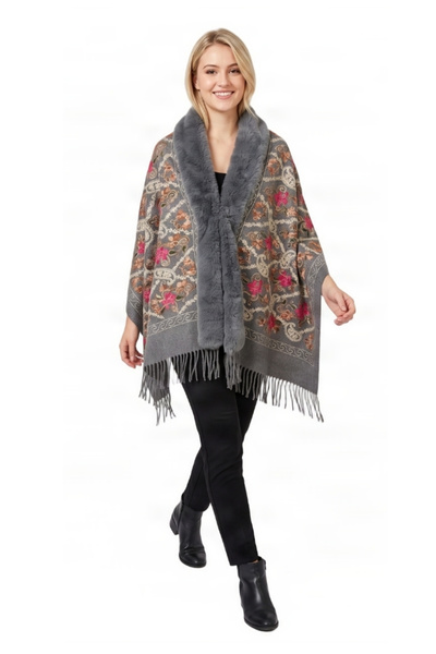 DACSHOP Luxury grey women’s poncho-style scarf