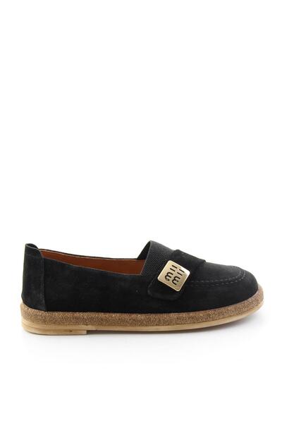 Bambi Siyah Süet Hakiki Deri Kadın Loafer Ayakkabı K01281035502