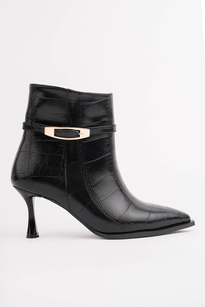 CANPOLATAYAKKABI Liora Women's Gold Buckle Detailed Pointed Toe Heeled Boots