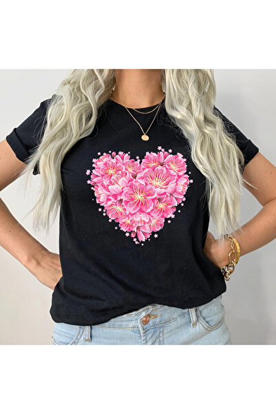 Orielle Tricou Negru Pink Bouquet Heart