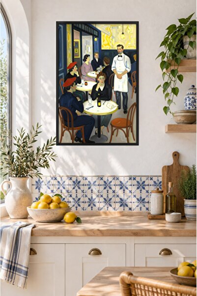 ZURİ DESİGN Gouache Paris Kafesi Tablo Çerçeve Görünümlü MDF Duvar Tablosu Türk Ressamları