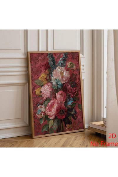 Generic Brand 1pc Maximalist Moody Pink Peony Canvas Wall Art Print, Vintage ...