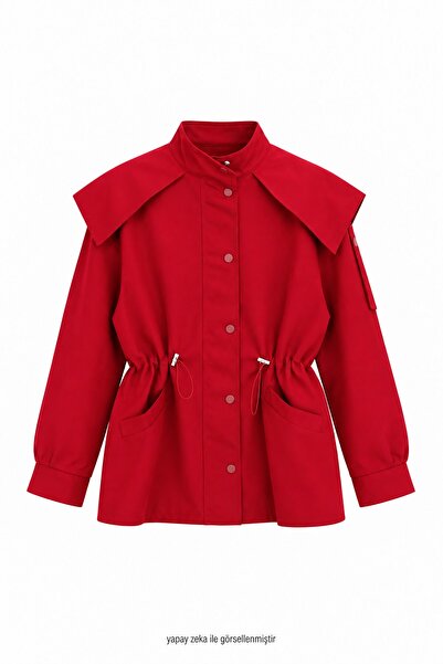 elif teke Side Gathered Trench Jacket Red