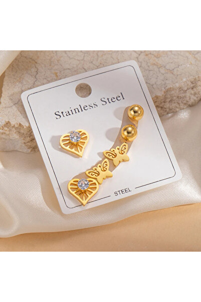 GlaMLo Accessories Σετ 3 ζευγαριών σκουλαρικιών από ανοξείδωτο ατσάλι – καρδι...