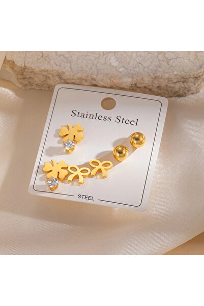 GlaMLo Accessories Σετ 3 ζευγαριών σκουλαρικιών από ανοξείδωτο ατσάλι - τριφύ...