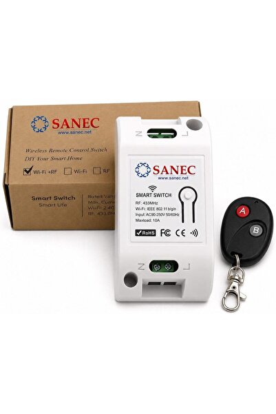 ART3 Akıllı WiFi + RF 433MHz Tek Kanallı 10A Röle Modülü - AC 100-240V Şebeke Beslemeli RF Kumandalı Set