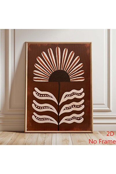Generic Brand 1pc Brown Daisy Mid Century Folk Floral Canvas Wall Art Print, ...