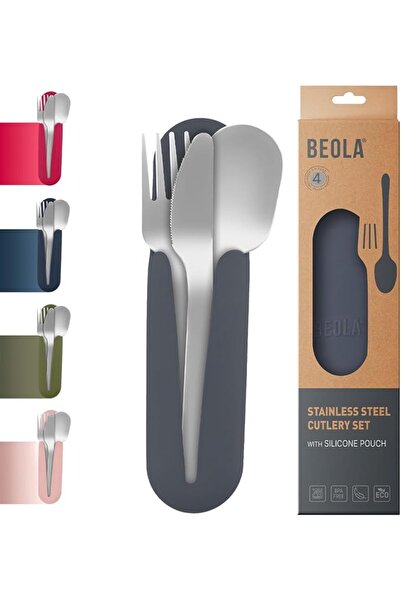 BEOLA Stainless Steel Cutlery Set with Silicone Case, Travel Utensils with Po...