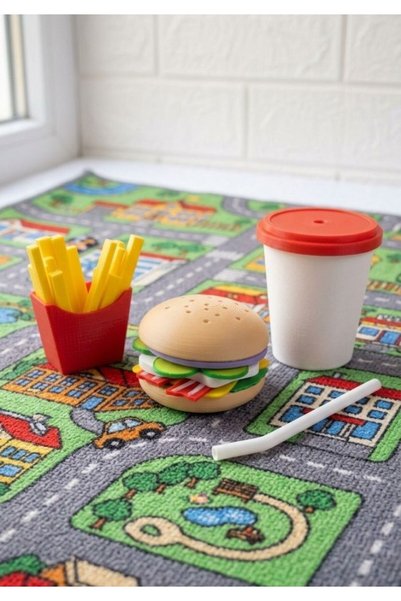 GRAUHAUS Educational 3-Piece Toy Hamburger Set - Play Kitchen House Accessory Children's Fast Food Menu
