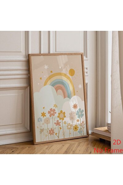 Generic Brand 1pc Pastel Boho Rainbow Nursery Floral Canvas Wall Art Print, K...