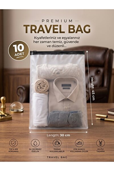 Liber TRAVEL BAG 10 ADET FERMUAR KİLİTLİ 30X45 CM SEYEHAT HURCU VALİZ İÇİ DÜZ...
