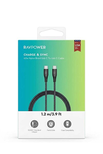 RavPower Rp-Cb1029 60W Fast Charging Nylon Braided Black Universal Version Ty...
