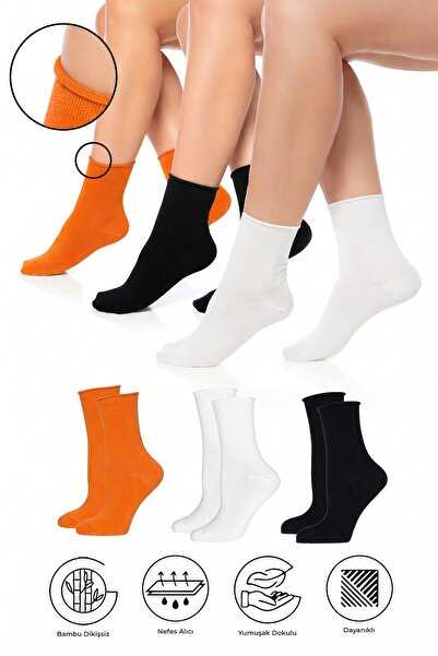SAYSEZ Bamboo Women's Elasticless Black-White-Orange Seamless Premium Socks 3...