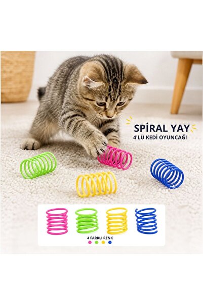 Özasya AVM 4'lü Renkli Spiral Yay Kedi Oyuncağı, Esnek ve Hareketli Eğlenceli Kedi Oyun Seti
