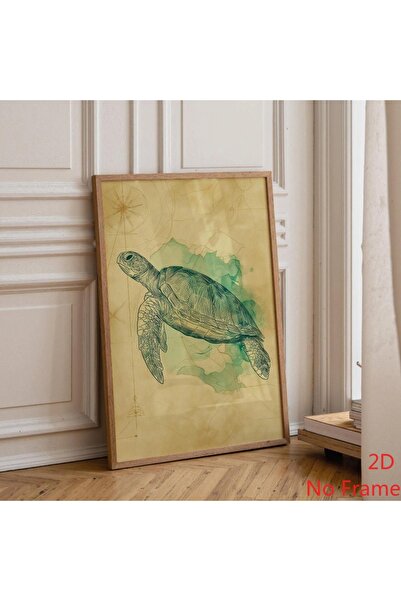 Generic Brand 1pc Vintage Sea Turtle Nautical Map Canvas Wall Art Print, Ocea...