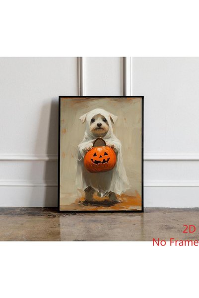 Generic Brand 1pc Halloween Dog Canvas Wall Art Print, Cute Spooky Puppy Canv...