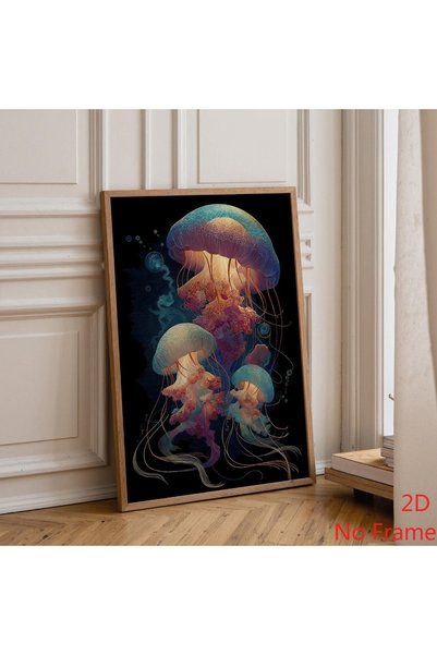 Generic Brand 1pc Glowing Jellyfish Ocean Canvas Wall Art Print, Moody Deep S...