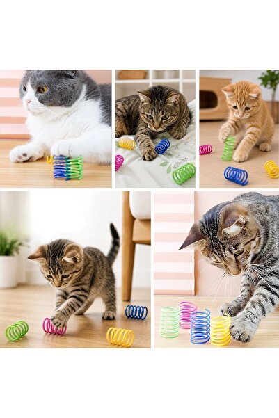 Özasya AVM 4'lü Renkli Spiral Yay Kedi Oyuncağı, Esnek ve Hareketli Eğlenceli Kedi Oyun Seti