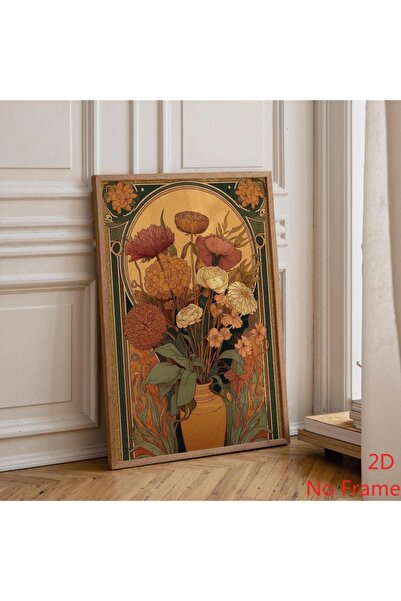 Generic Brand 1pc Art Nouveau Floral Bouquet Vintage Botanical Orange Green C...