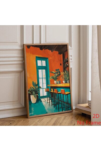 Generic Brand 1pc Mediterranean Bar Orange Teal Cafe Interior Modern Bistro C...