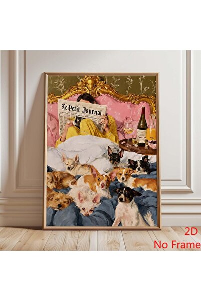 Generic Brand 1pc Dog Lover Woman in Bed with Dogs Canvas Wall Art Print, Whi...