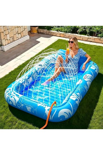 Vellaluna Inflatable Tanning Pool Lounger Float with Sprinkler, 208CM x 130CM...